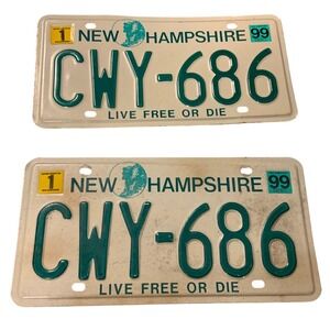 Vintage Pair New Hampshire License Plates CWY-686 Old Man Mountain 1999 NH Tags